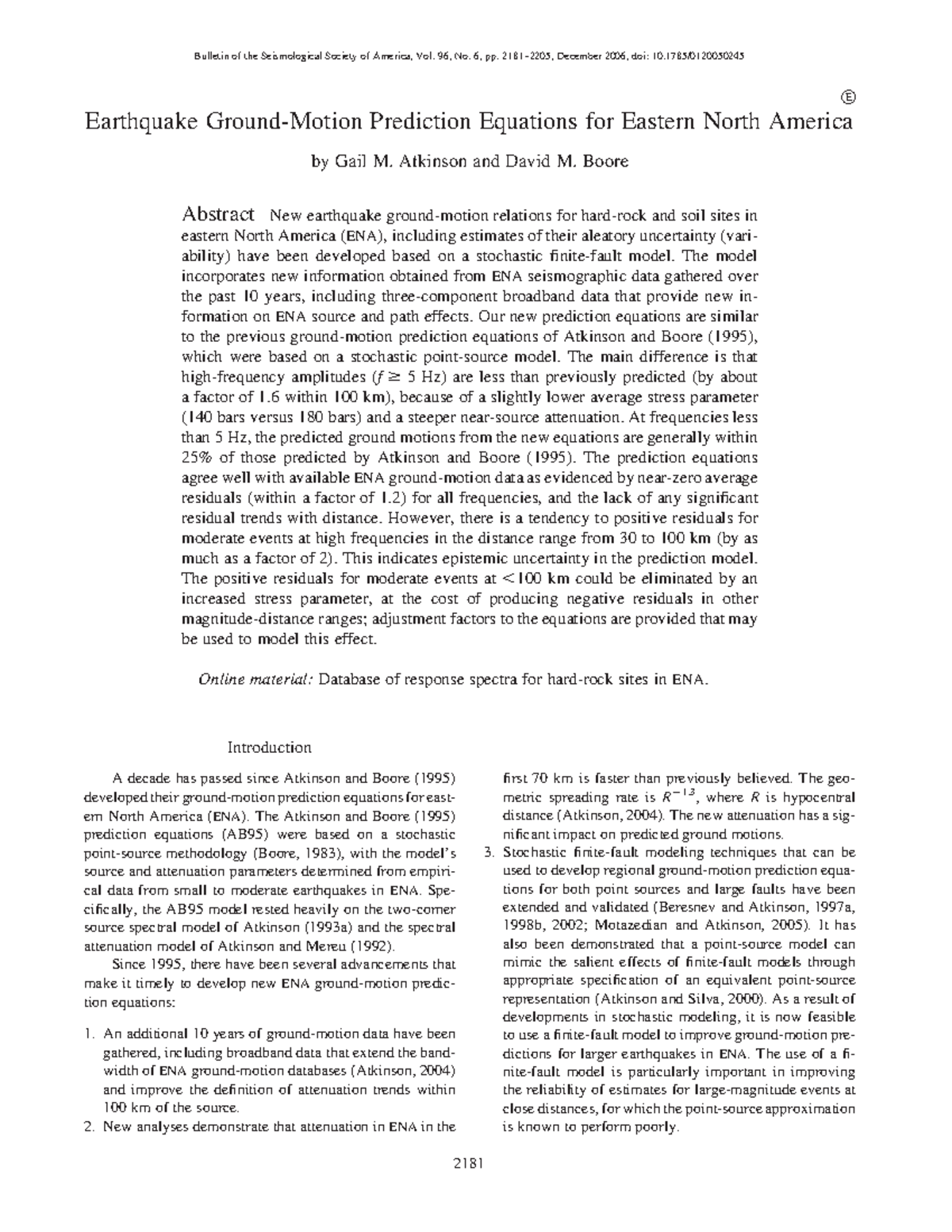 Atkinson boore ena bssa 2006 (EQ Ground Motion Prediction-Eastern North ...