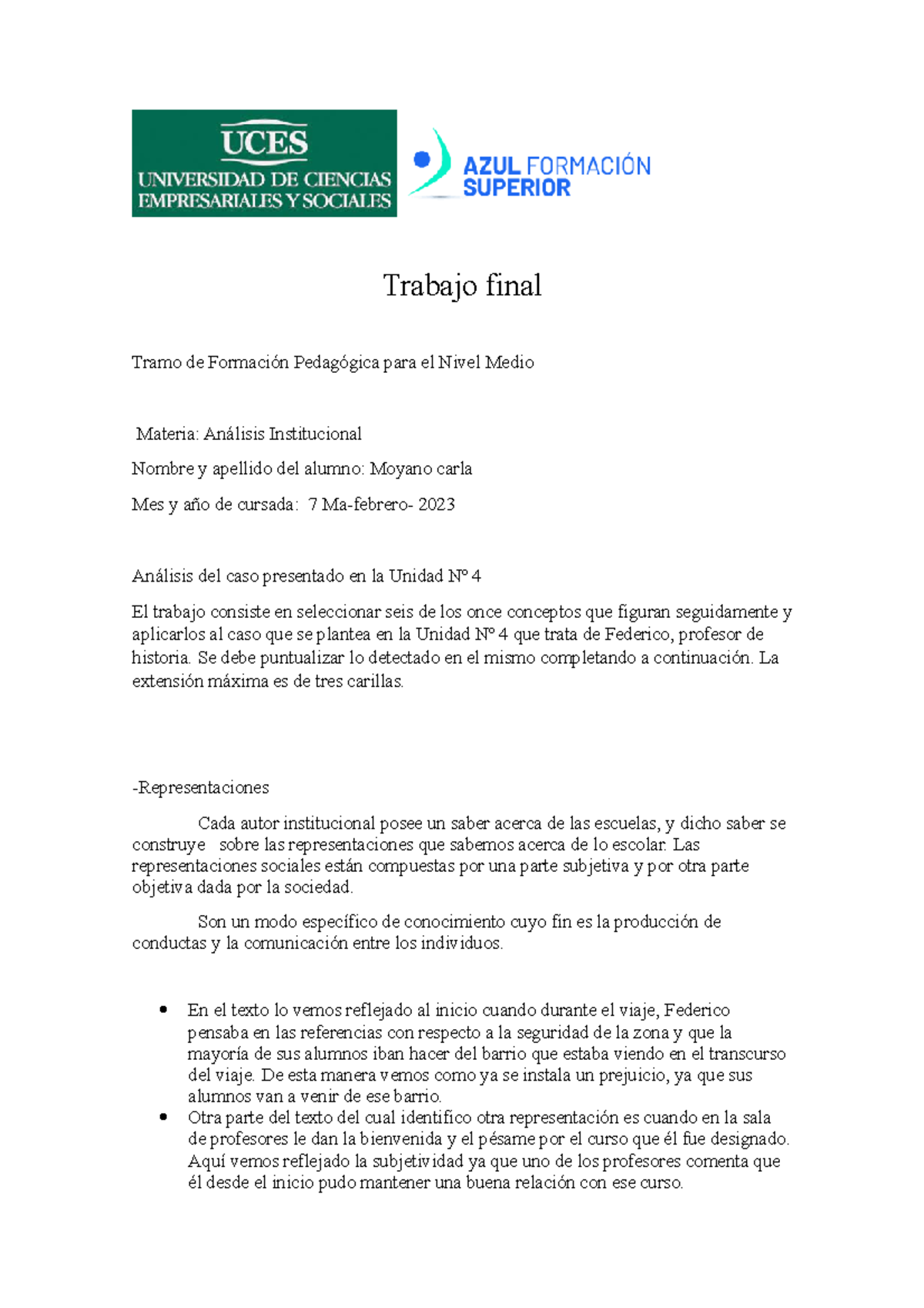 Trabajo final - tp de traamo pedagogico - Trabajo final Tramo de ...