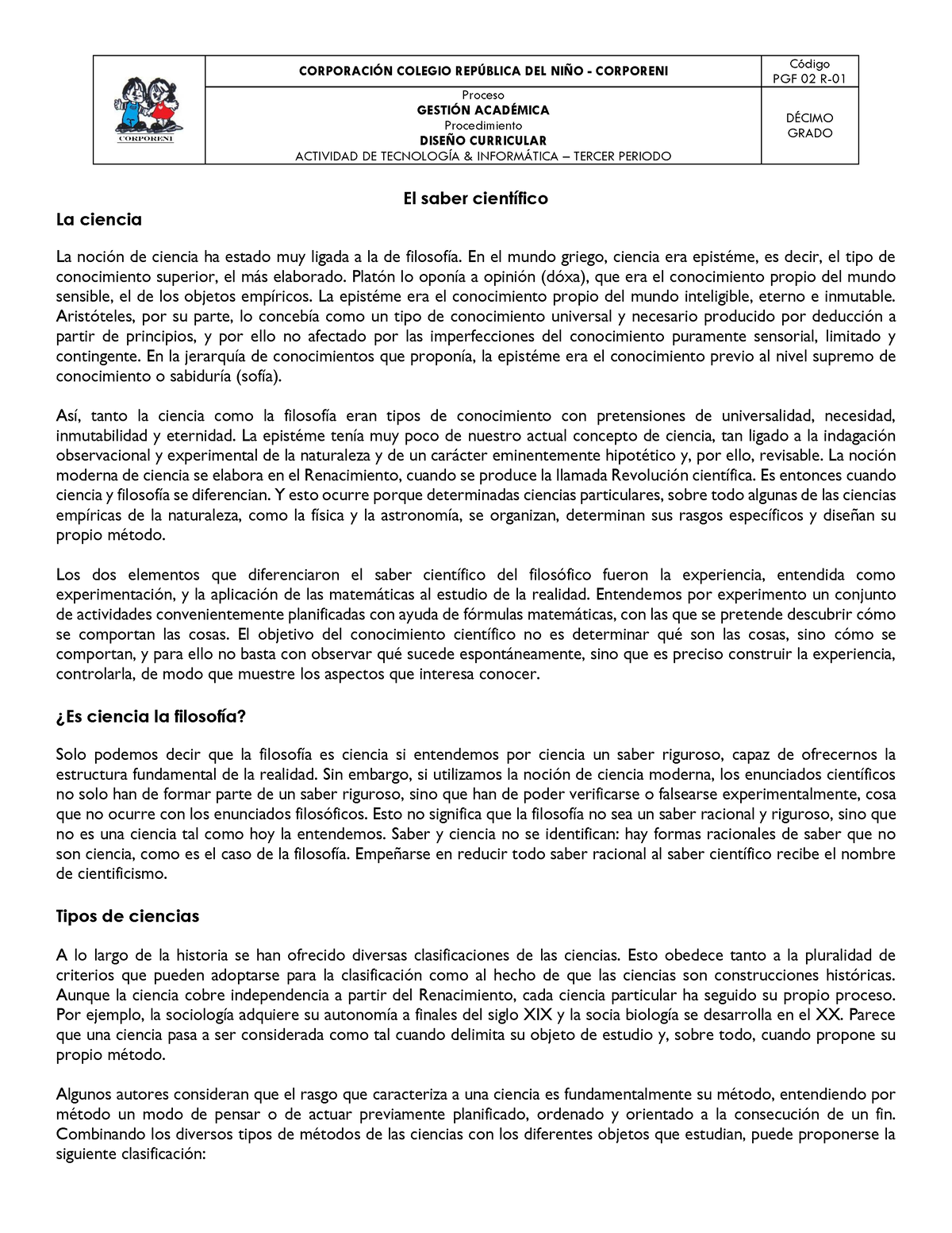 Filosofía - Util - CORPORACI”N COLEGIO REP⁄BLICA DEL NI—O - CORPORENI ...