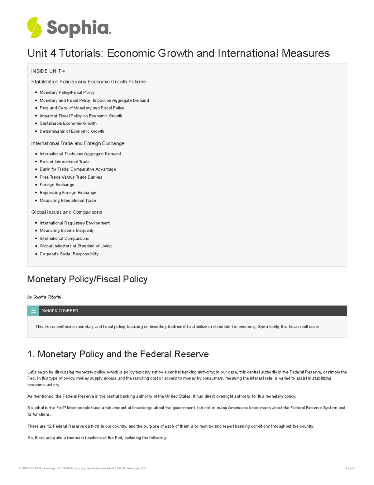SOPHIA LEARNING: MACROECRONOMICS: UNIT 4 - Unit 4 Tutorials: Economic ...