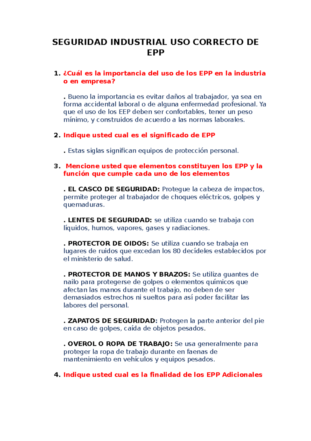 Seguridad Industrial USO Correcto DE EPP SEGURIDAD INDUSTRIAL USO