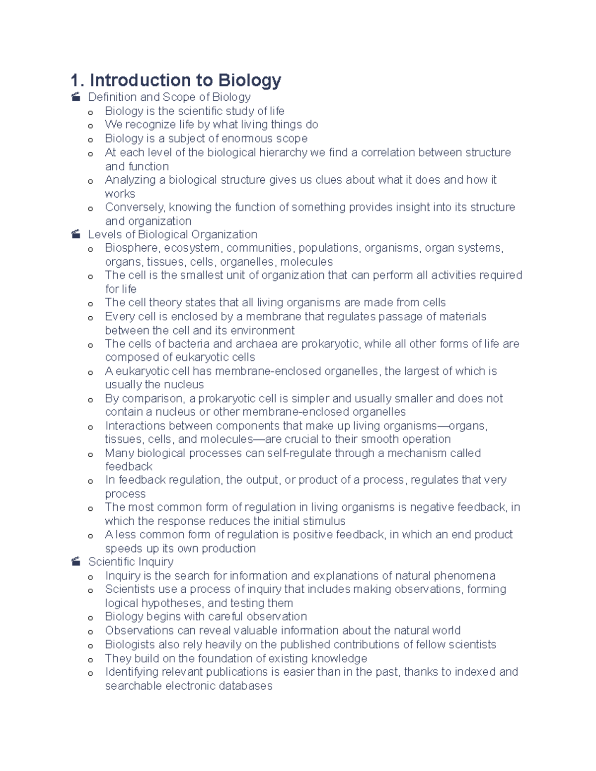 Bio test 1 test 1 study guide! 1. Introduction to Biology