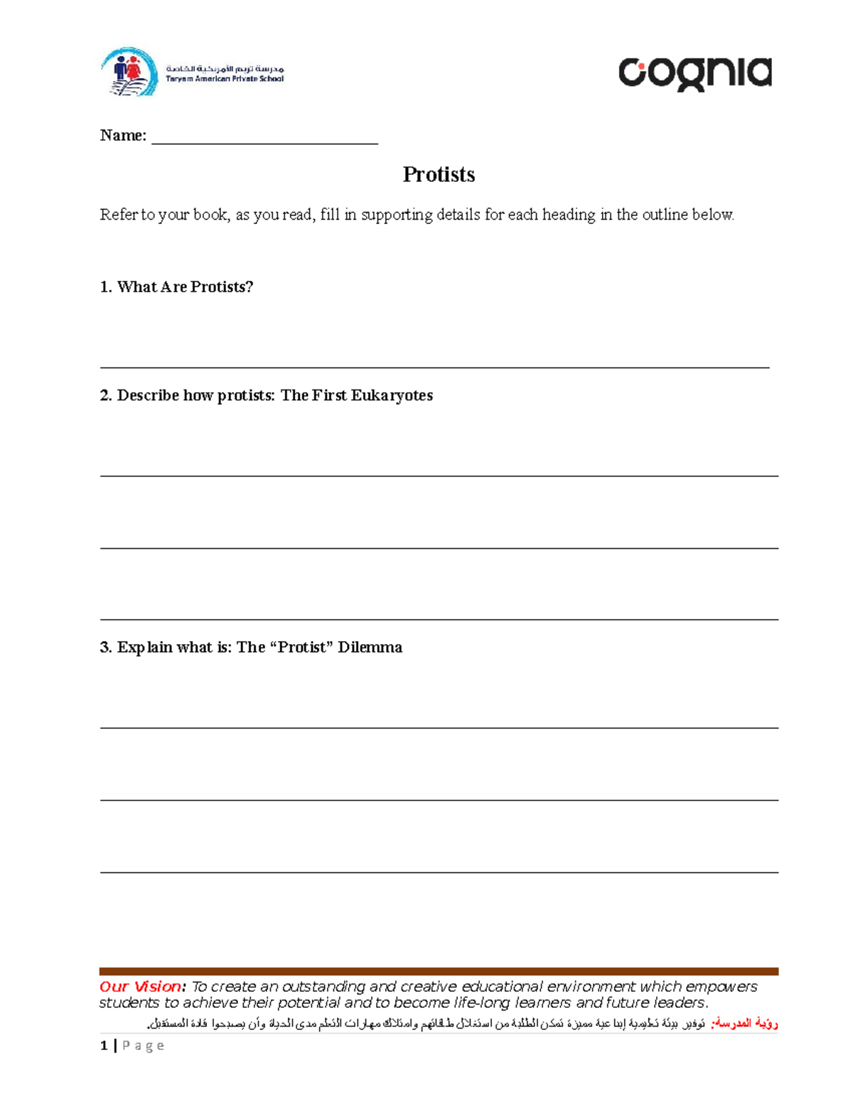 Protist worksheet - Name: ___________________________ Protists Refer to ...