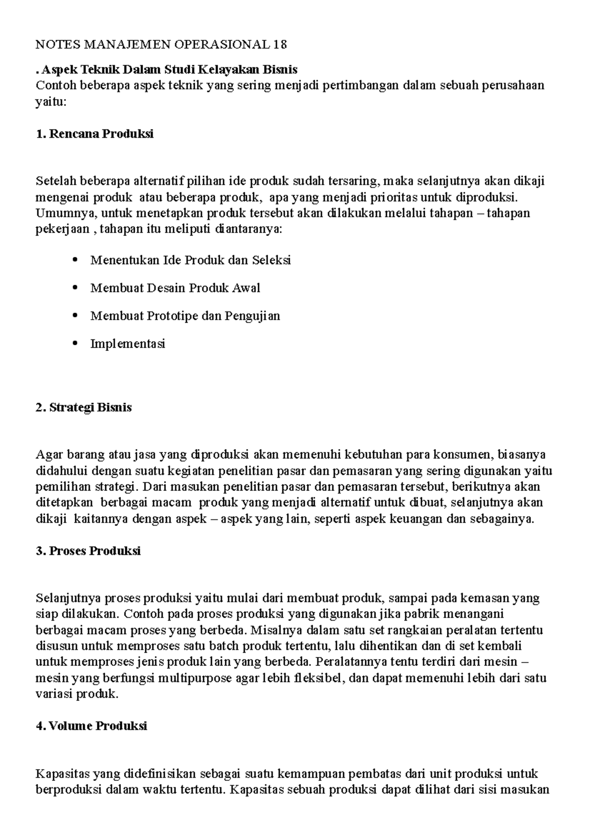 Notes Manajemen Operasional 18 - NOTES MANAJEMEN OPERASIONAL 18 . Aspek ...