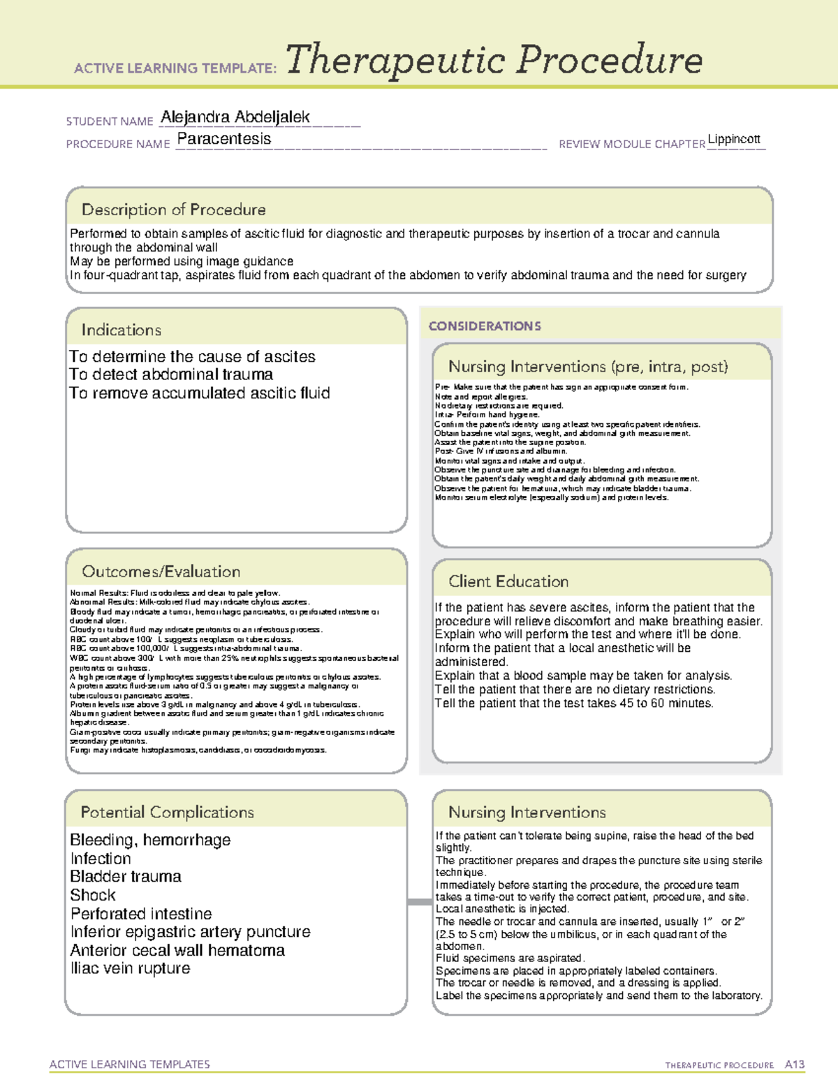 Ati Therapeutic Procedure Form Paracentesis Active Learning Templates ...