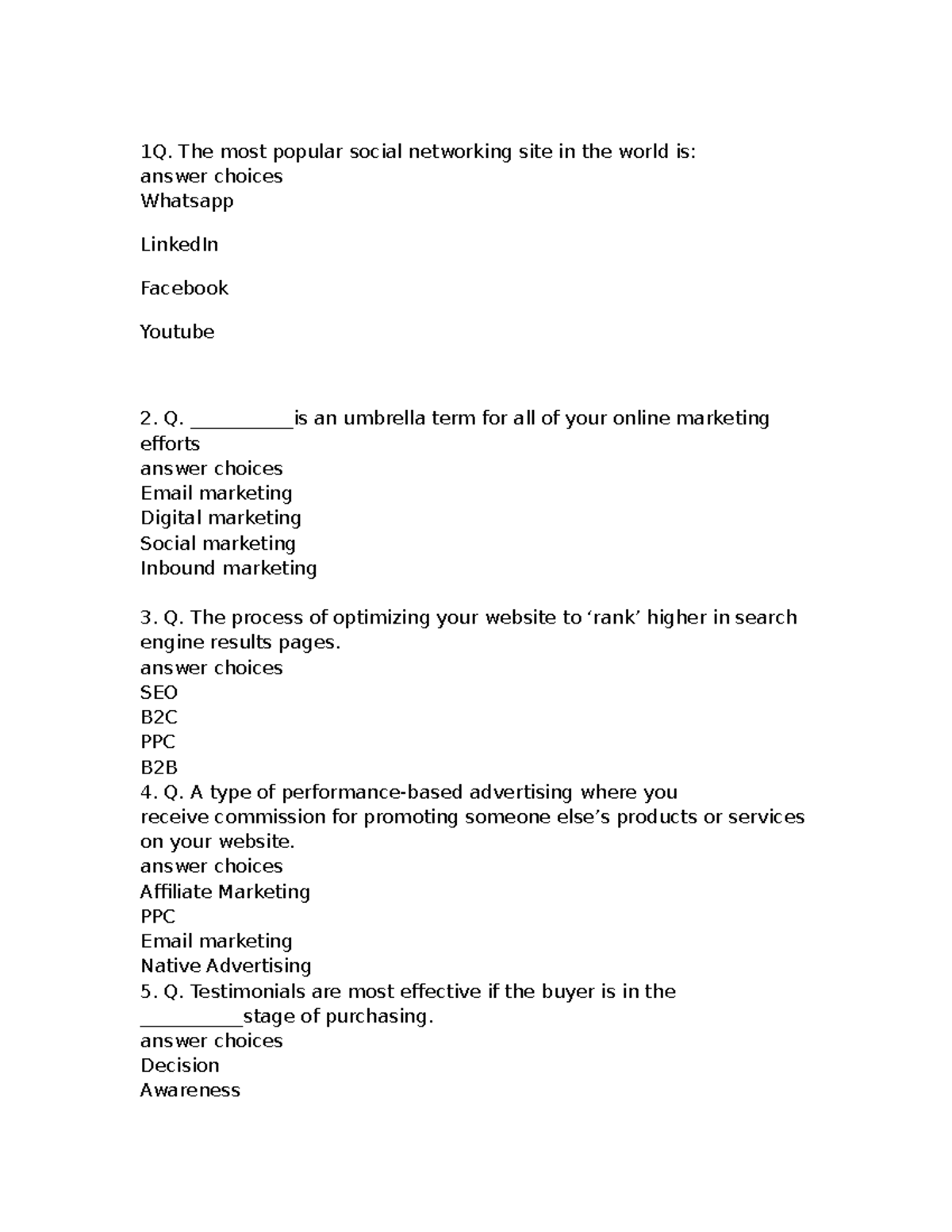 MCQ1 - Multiple choice - 1Q. The most popular social networking site in ...