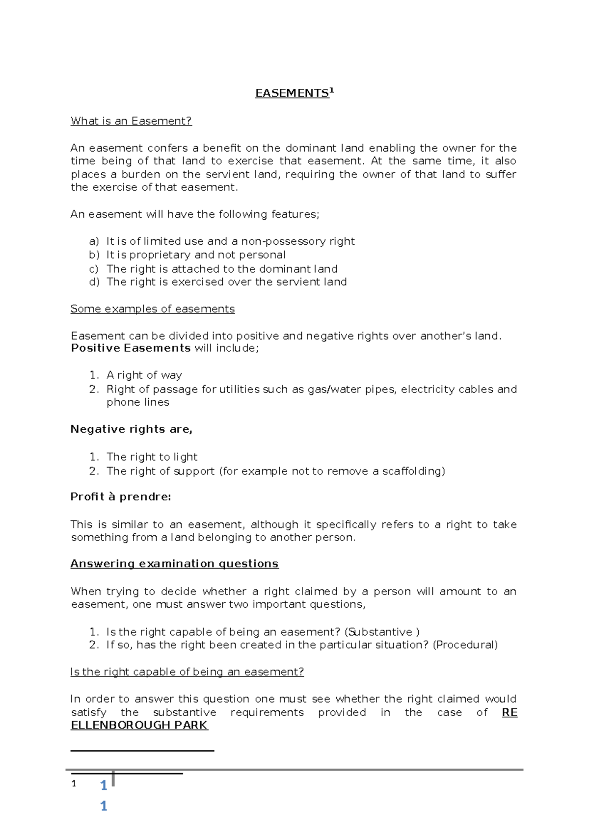 Easements 2023 NOTE - lecture notes for your reference and revising - 1 ...