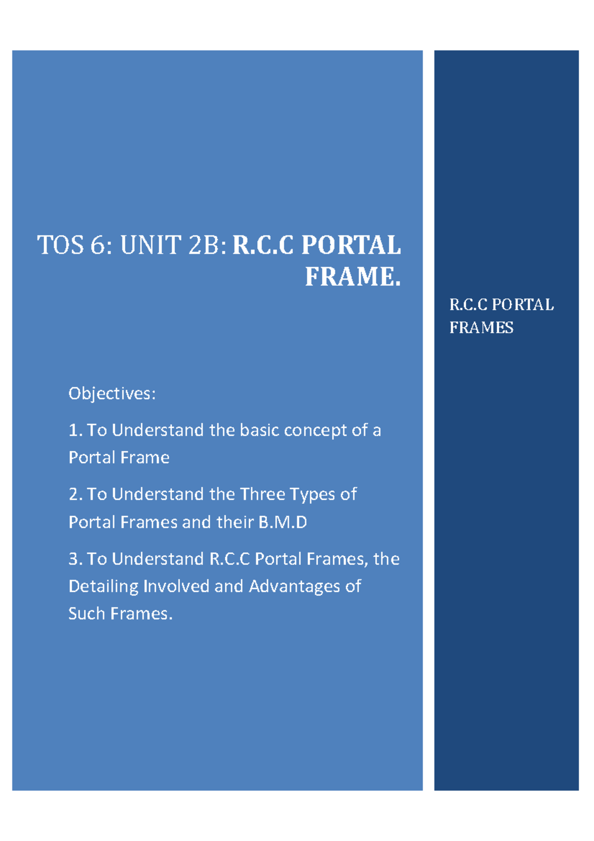 TOS 6 Unit 2B R.C.C Portal Frames - W TOS 6: UNIT 2B: R.C PORTAL FRAME ...