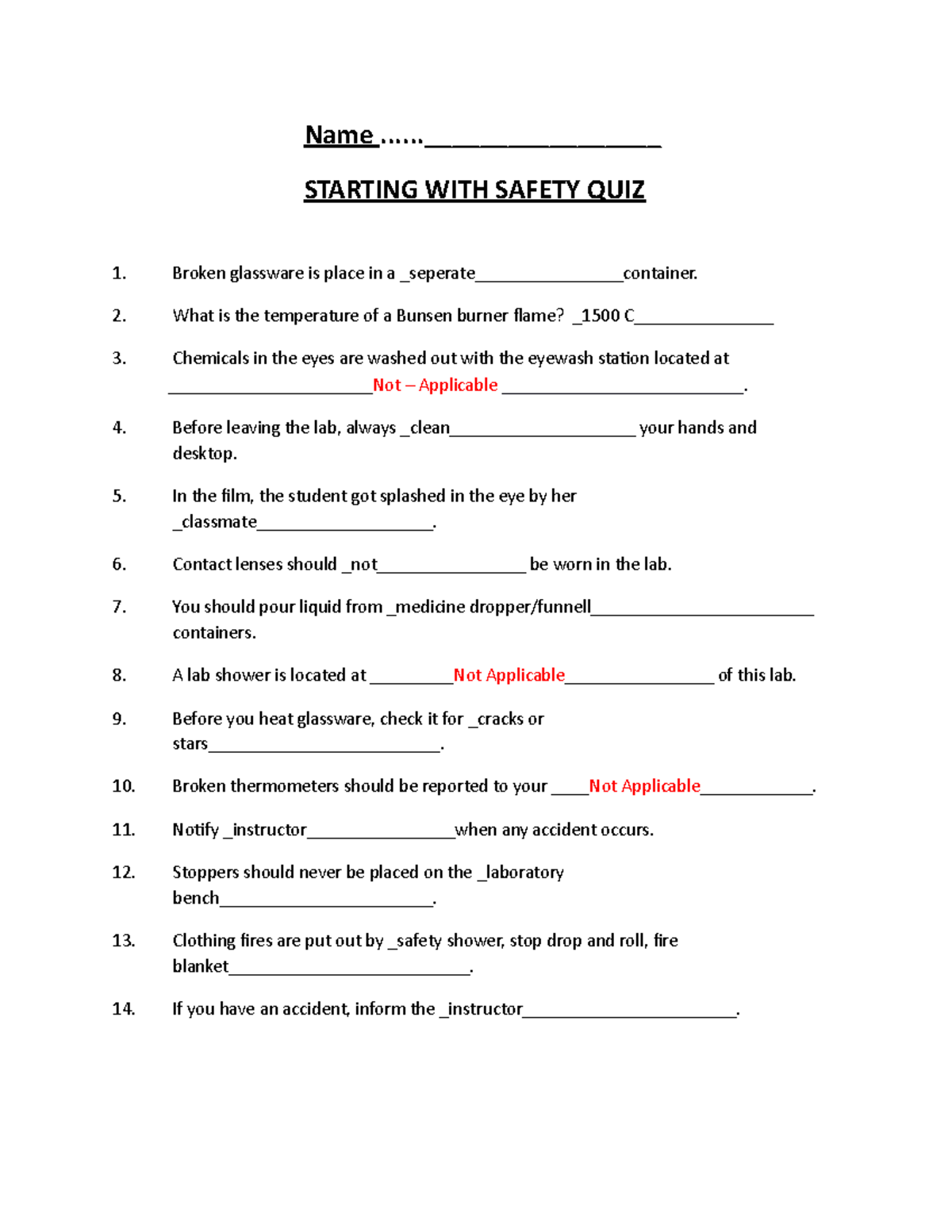 Safety+Quiz 2020 amazing Name..._________________ STARTING WITH