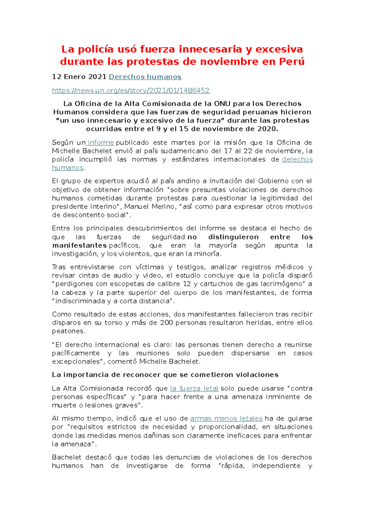 7. ONU - La policía usó fuerza innecesaria y excesiva durante las ...
