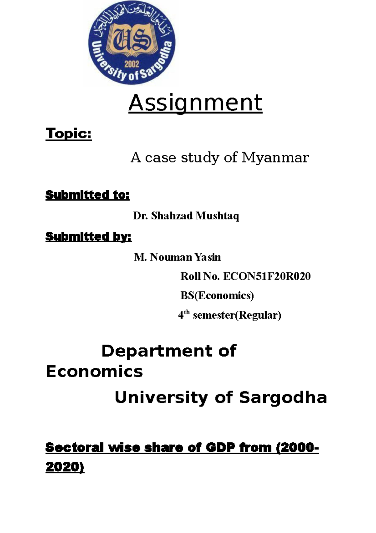 Political Economics Assignment - Assignment Topic: A case study of ...
