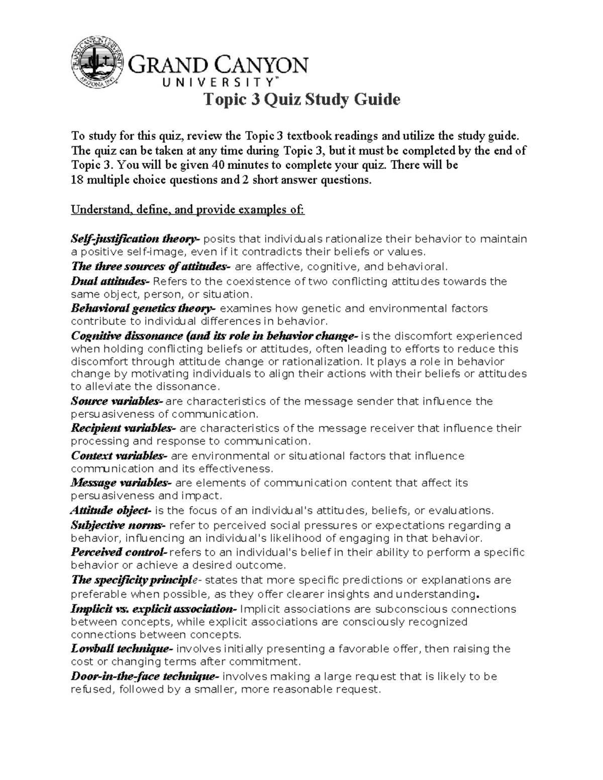 PSY362RST3Quiz Study Guide Topic 3 Quiz Study Guide To study for