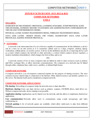 CN UNIT 1 Computer Networks 1st unit JNTUH IV B I SEM ECE