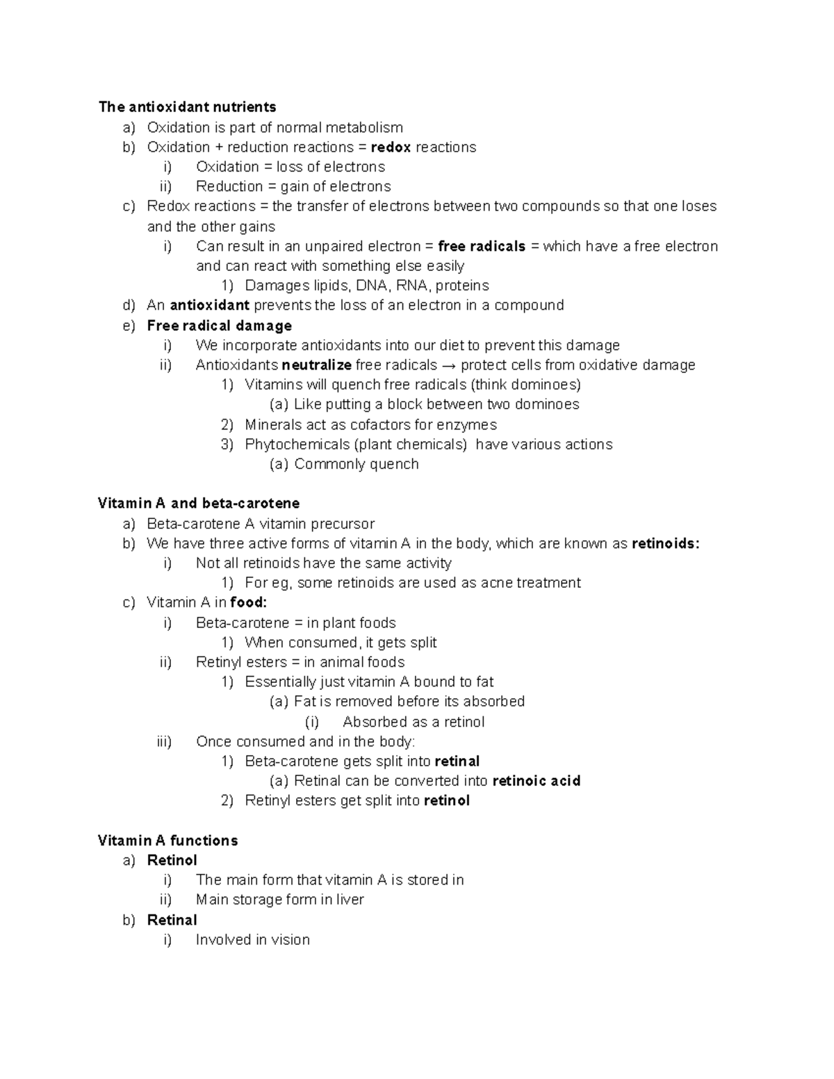 Week 9 The Antioxidant Nutrients The antioxidant nutrients a) Oxidation is part of normal