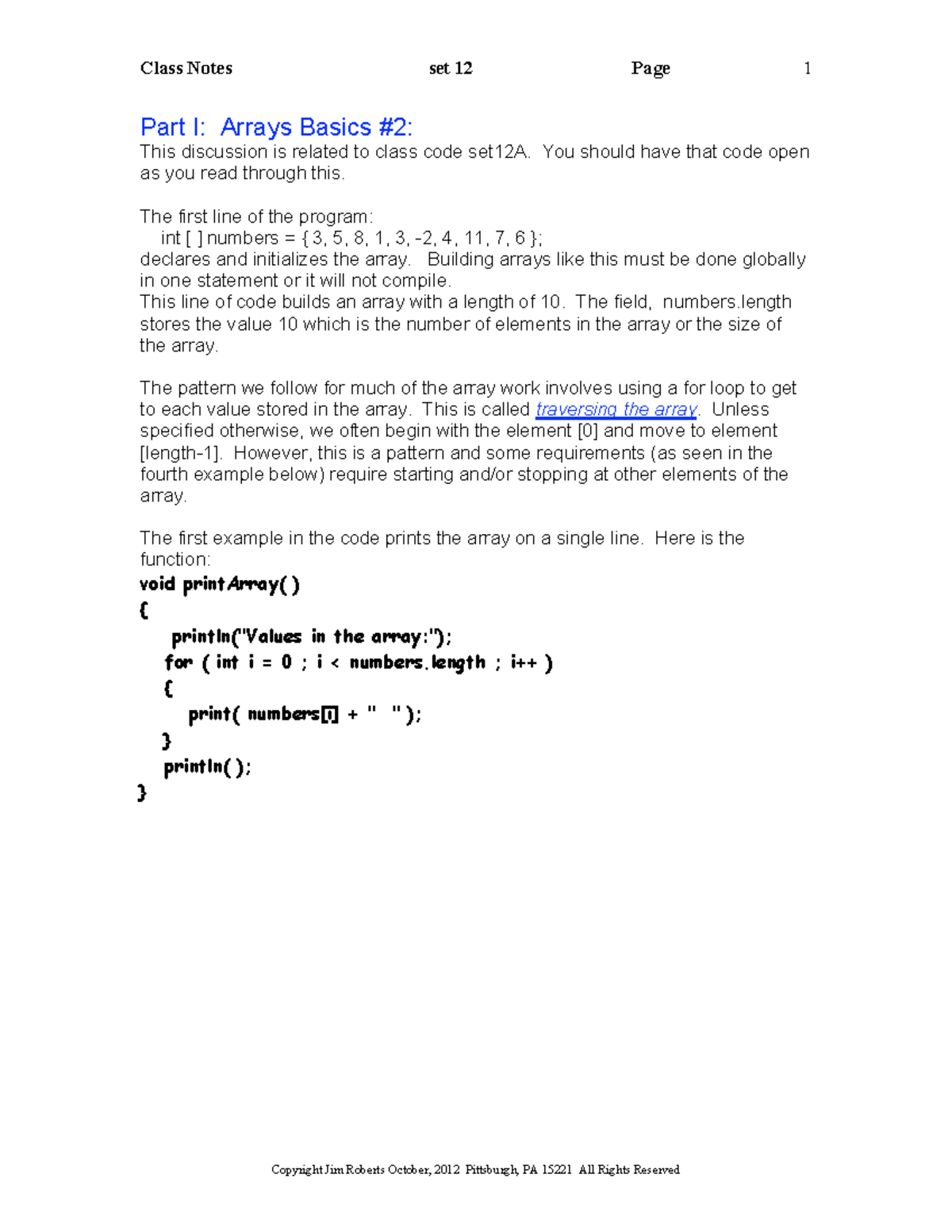 Cn12 - Lecture notes 12 - Part I: Arrays Basics #2: This discussion is ...
