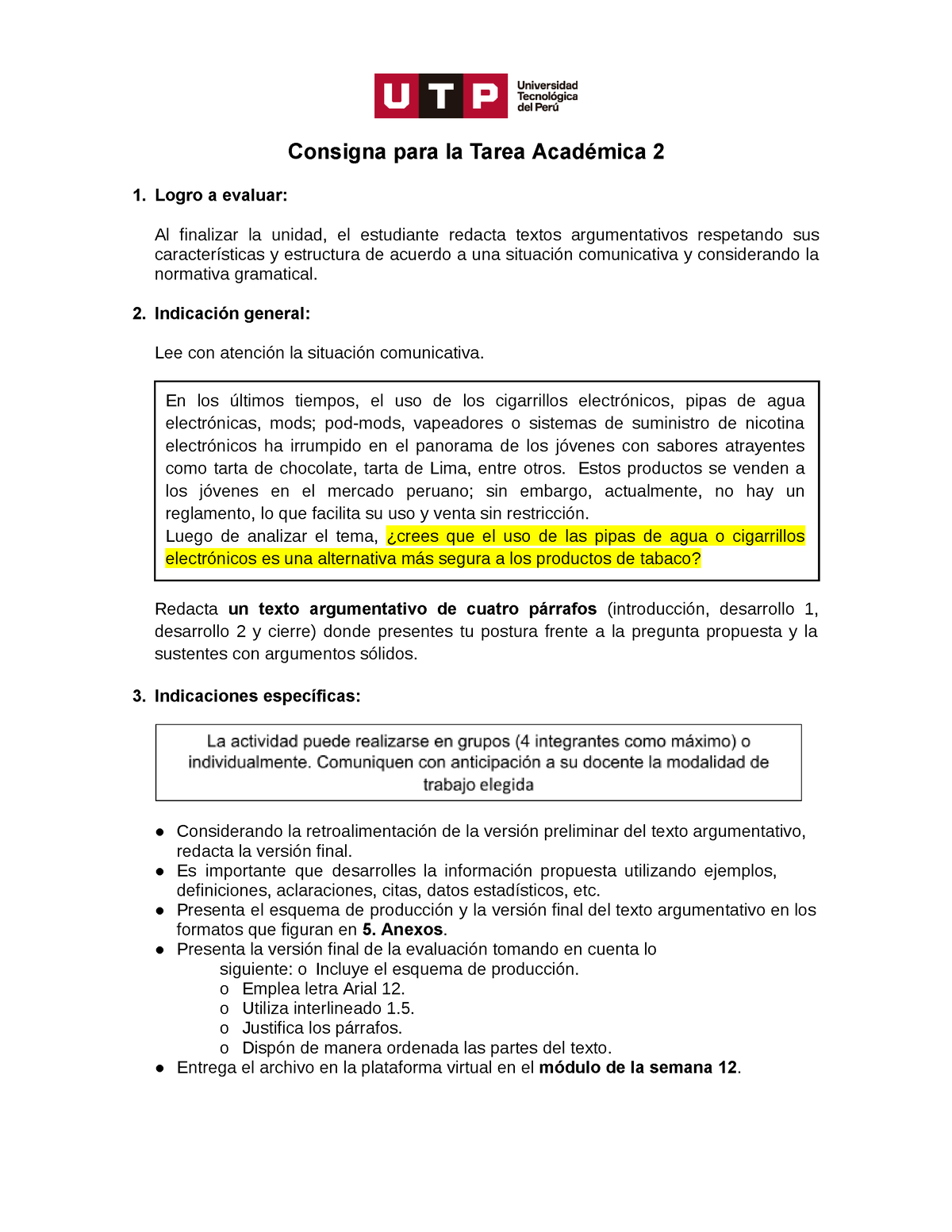 Tarea Académica 2 - Consigna Para La Tarea Académica 2 1. Logro A ...