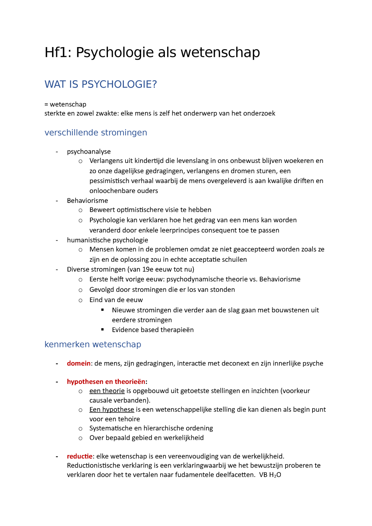 Psychologie Modeltraject 1 Hf1 Psychologie Als Wetenschap Wat Is Psychologie Wetenschap 