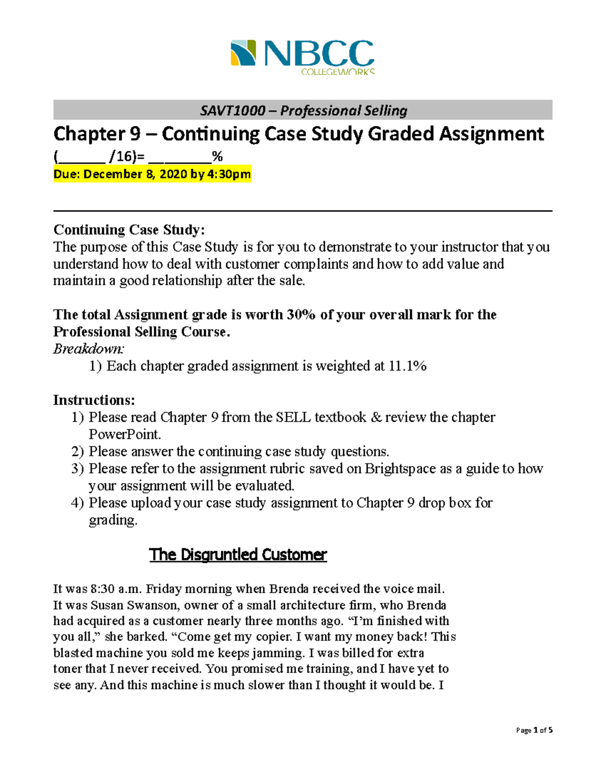 Professional Selling Ch 9 Assignment - Chapter 9 – Coninuing Case Study ...