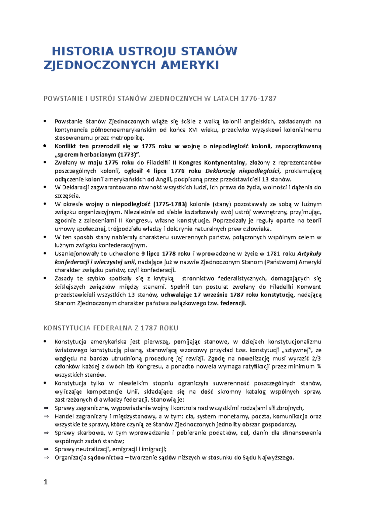 Historia Ustroju Stanów Zjednoczonych Ameryki - HISTORIA USTROJU STANÓW