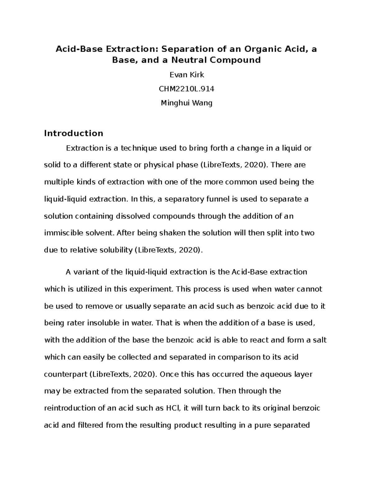 AcidBase Extraction Post lab AcidBase Extraction Separation of