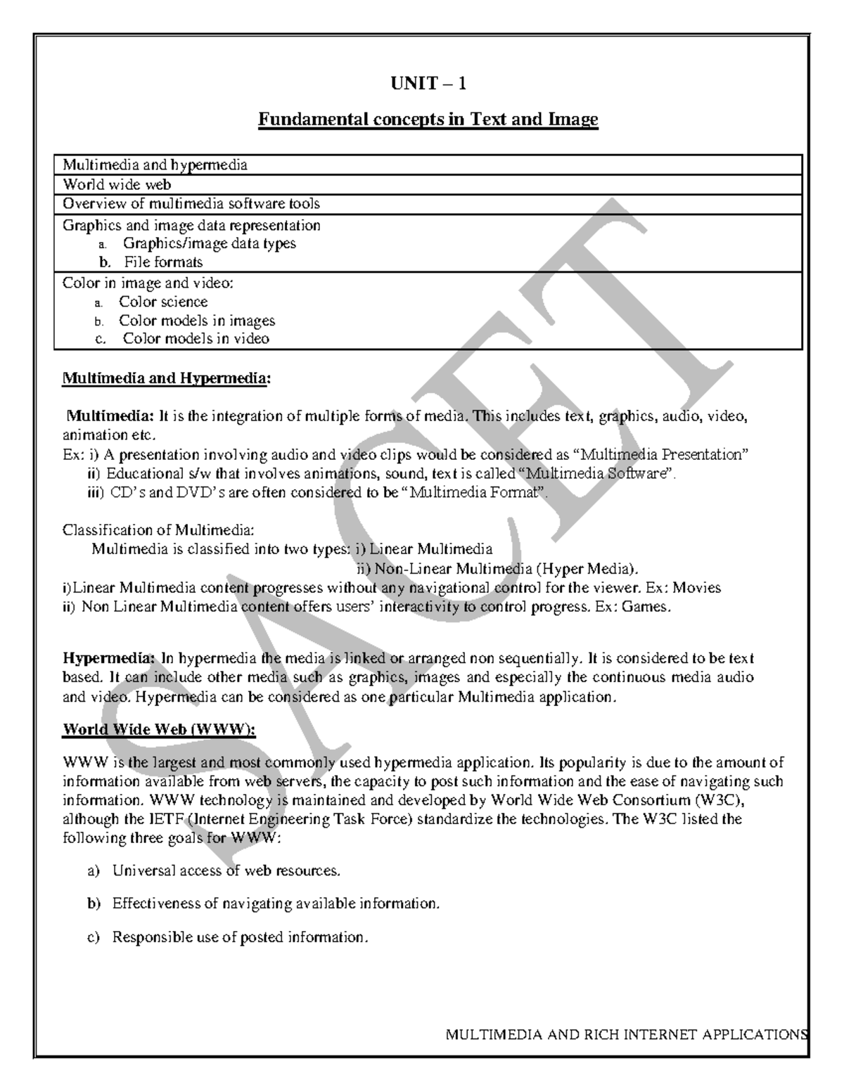 Mmria UNIT-1 - It is the lecture notes - UNIT – 1 Fundamental concepts ...