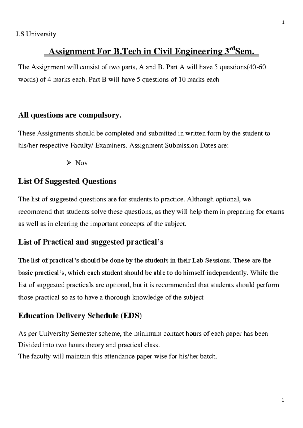 Civil 3rd - J University Assignment For B in Civil Engineering 3 rd Sem ...