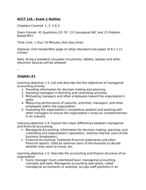 ACCT 116 Exam 3 Review - ACCT 116 – Exam 3 Outline Chapters Covered: 10 ...