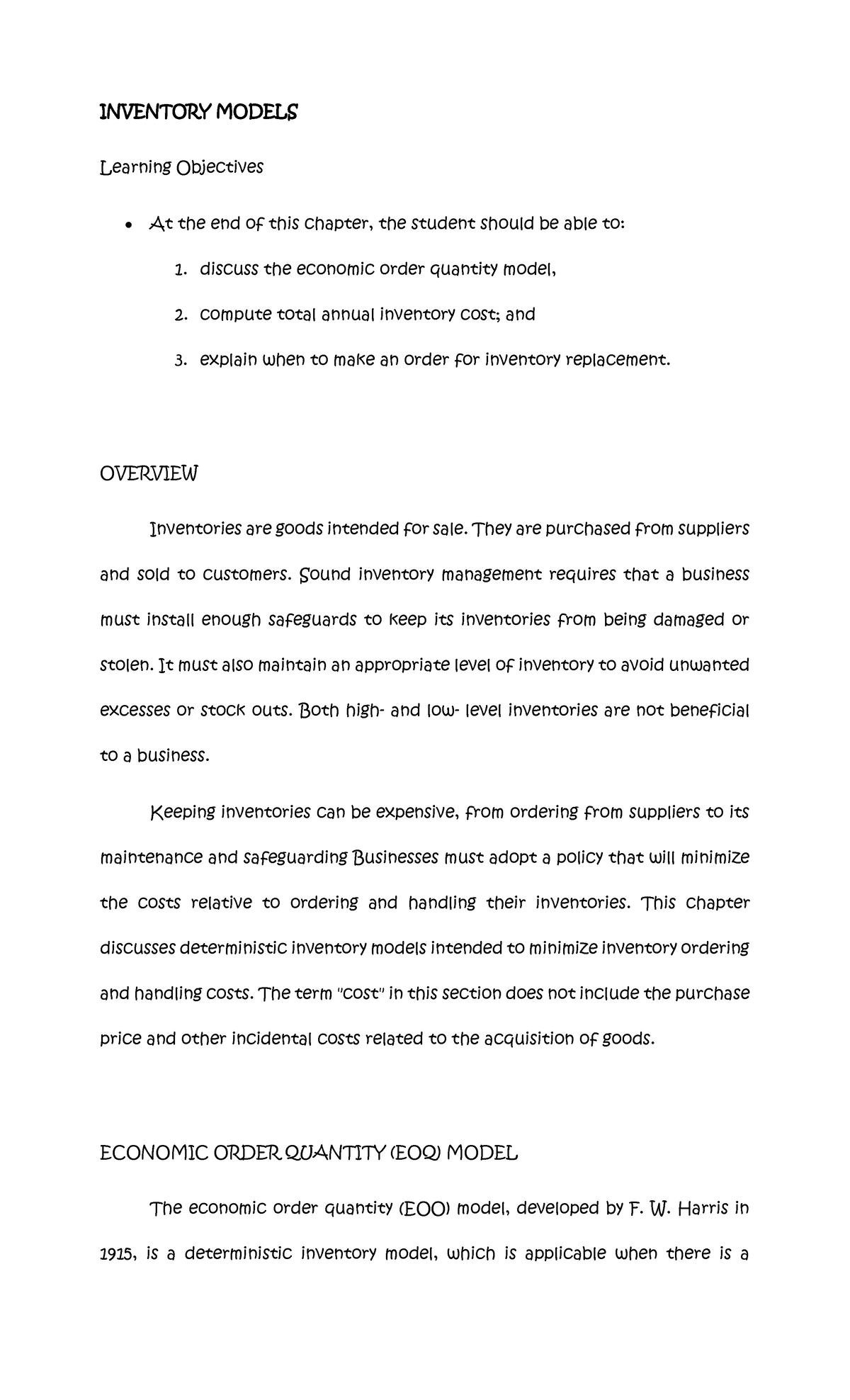 Inventory Models - Book: Management Science (A Quantitative Approach to ...