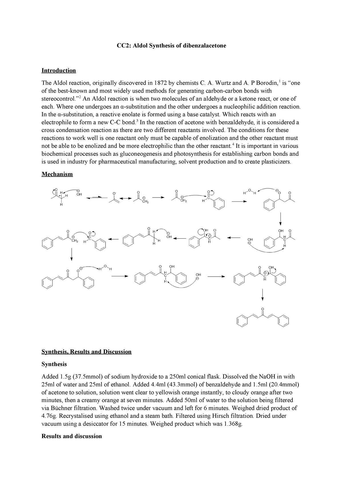 CC2 Summative Write Up - Lab Report - CC2: Aldol Synthesis Of ...