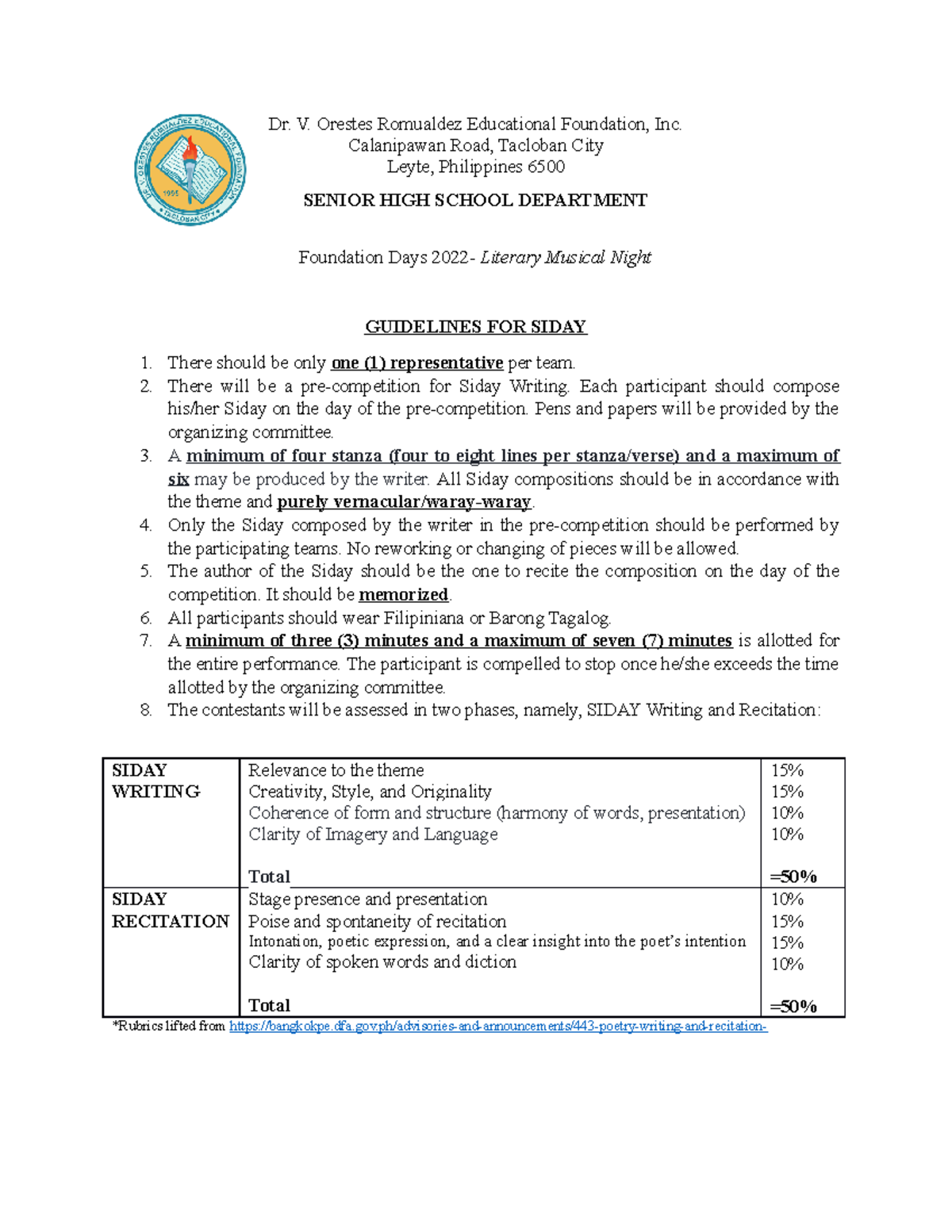 Siday Dr. V. Orestes Romualdez Educational Foundation, Inc