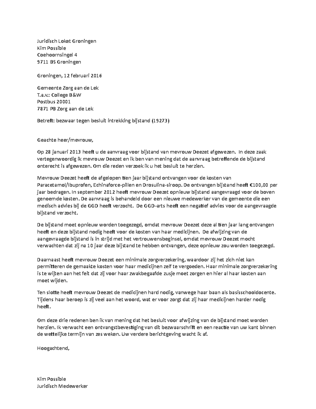 Bezwaarschrift en Verweerschrift  Juridisch Loket Groningen Kim