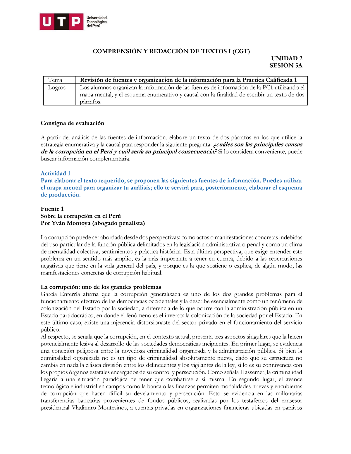 Fuentes De Información PC01 - COMPRENSI”N Y REDACCI”N DE TEXTOS I (CGT ...