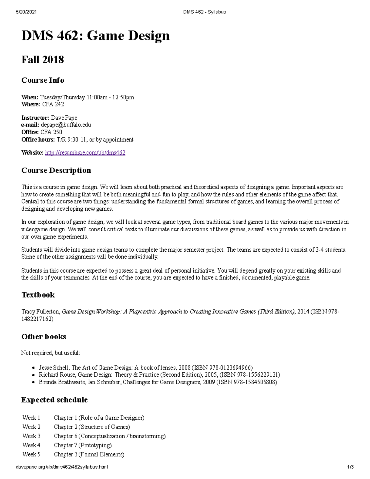 DMS 462 - Syllabus - Production course on the design of computer based ...