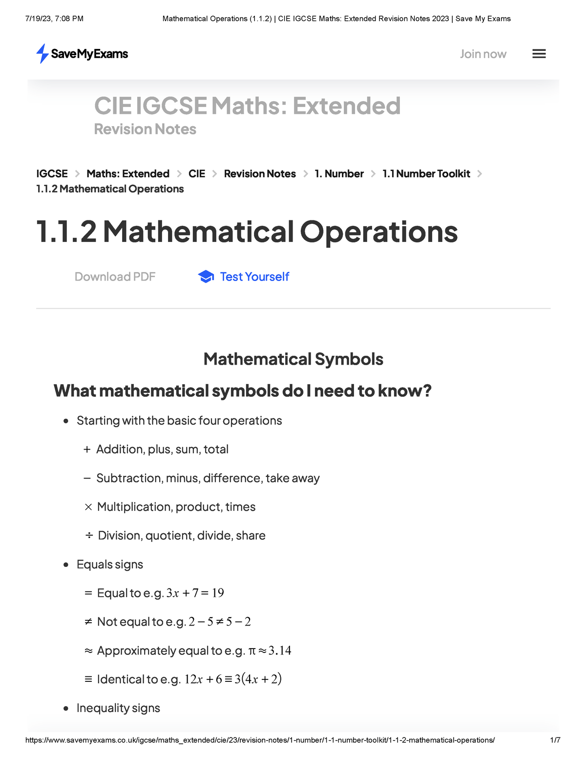 Mathematical Operations (1.1.2) CIE Igcse Maths Extended Revision Notes ...