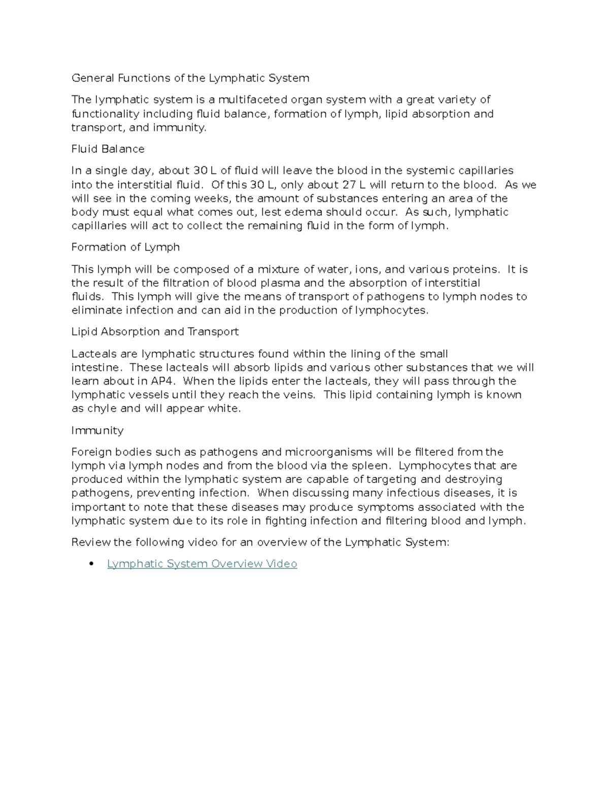 Week 3 lymph edapt General Functions of the Lymphatic System The