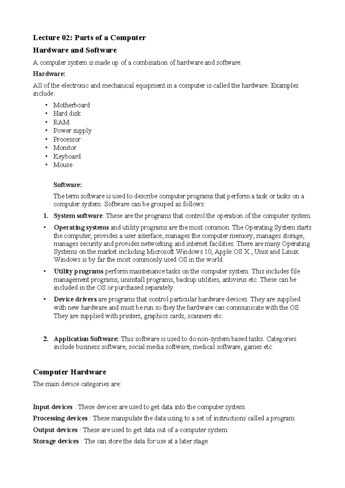 Lecture 02 parts of a computer-revised - Lecture 02: Parts of a ...