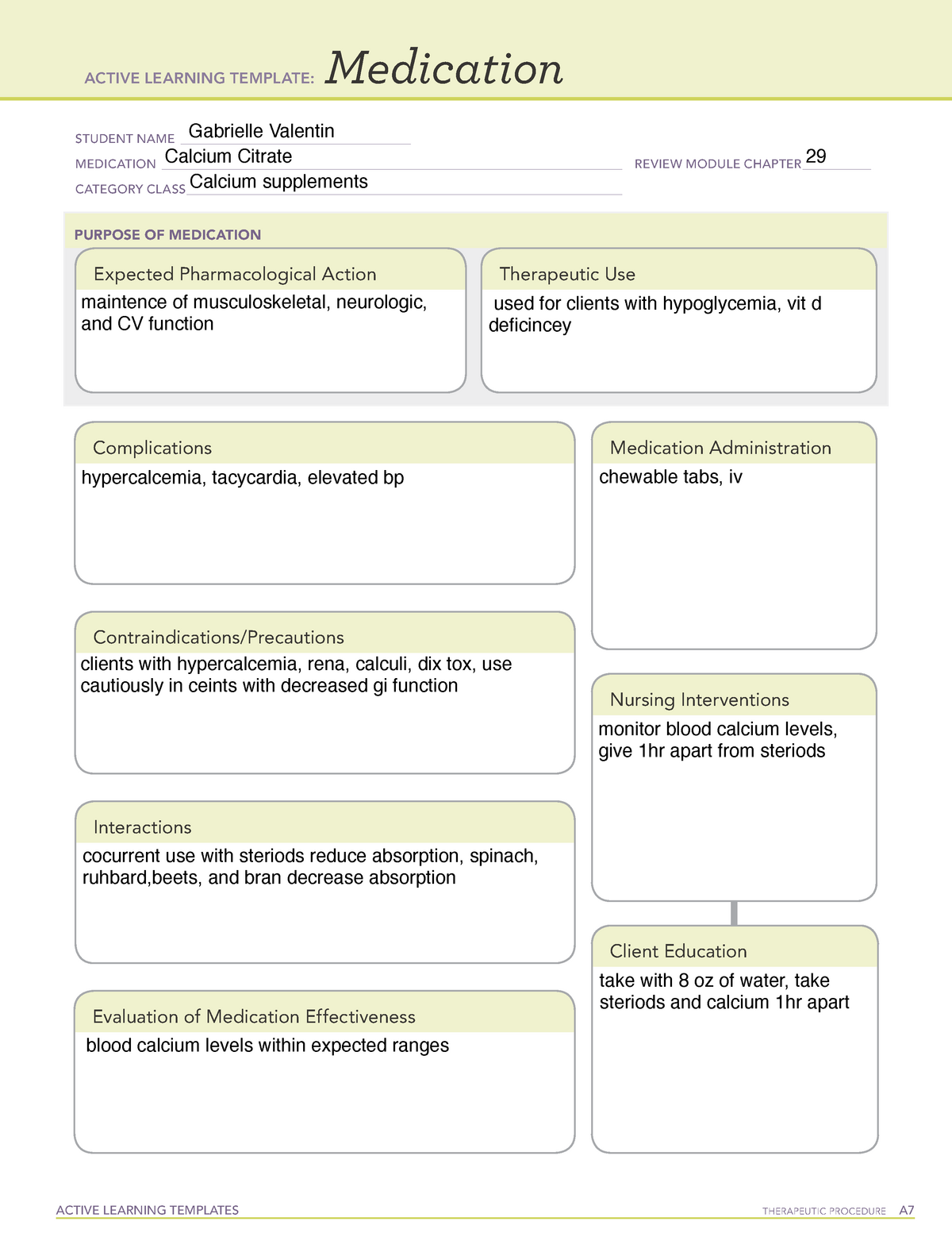 Medication Sheet Citrocal ACTIVE LEARNING TEMPLATES THERAPEUTIC