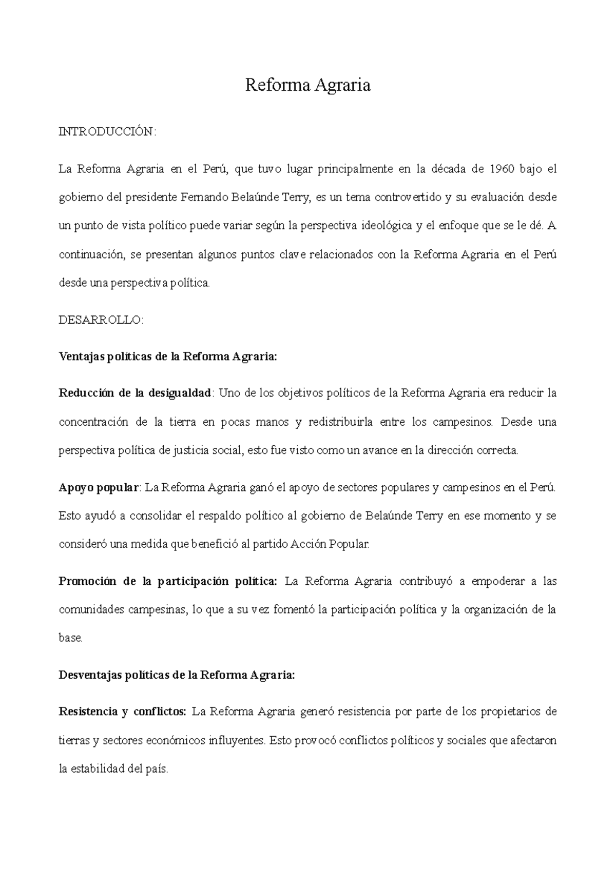 La Reforma Agraria en el Perú impacto politico - Reforma Agraria ...