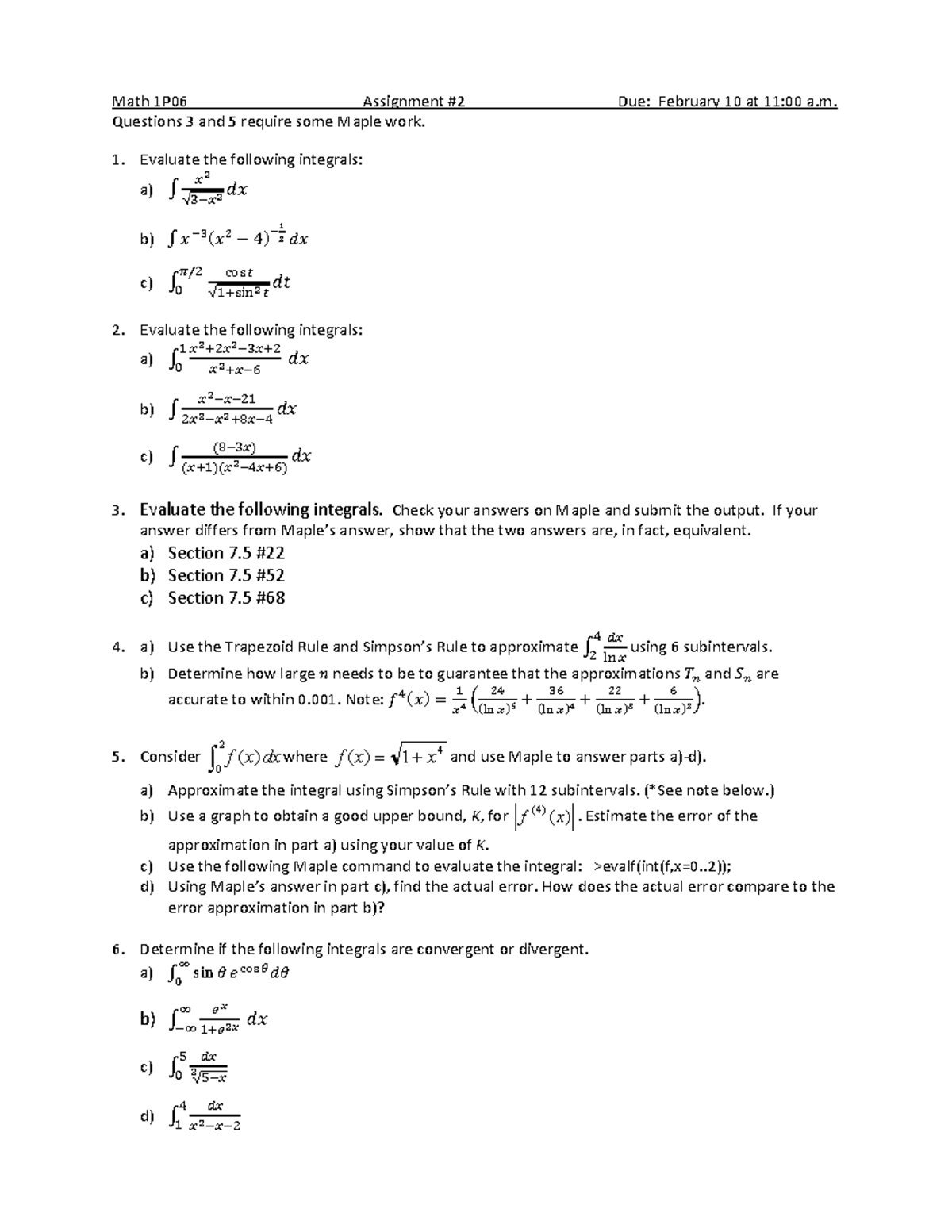 A2fw22 - upload - Math 1P06 Assignment #2 Due: February 10 at 11:00 a ...