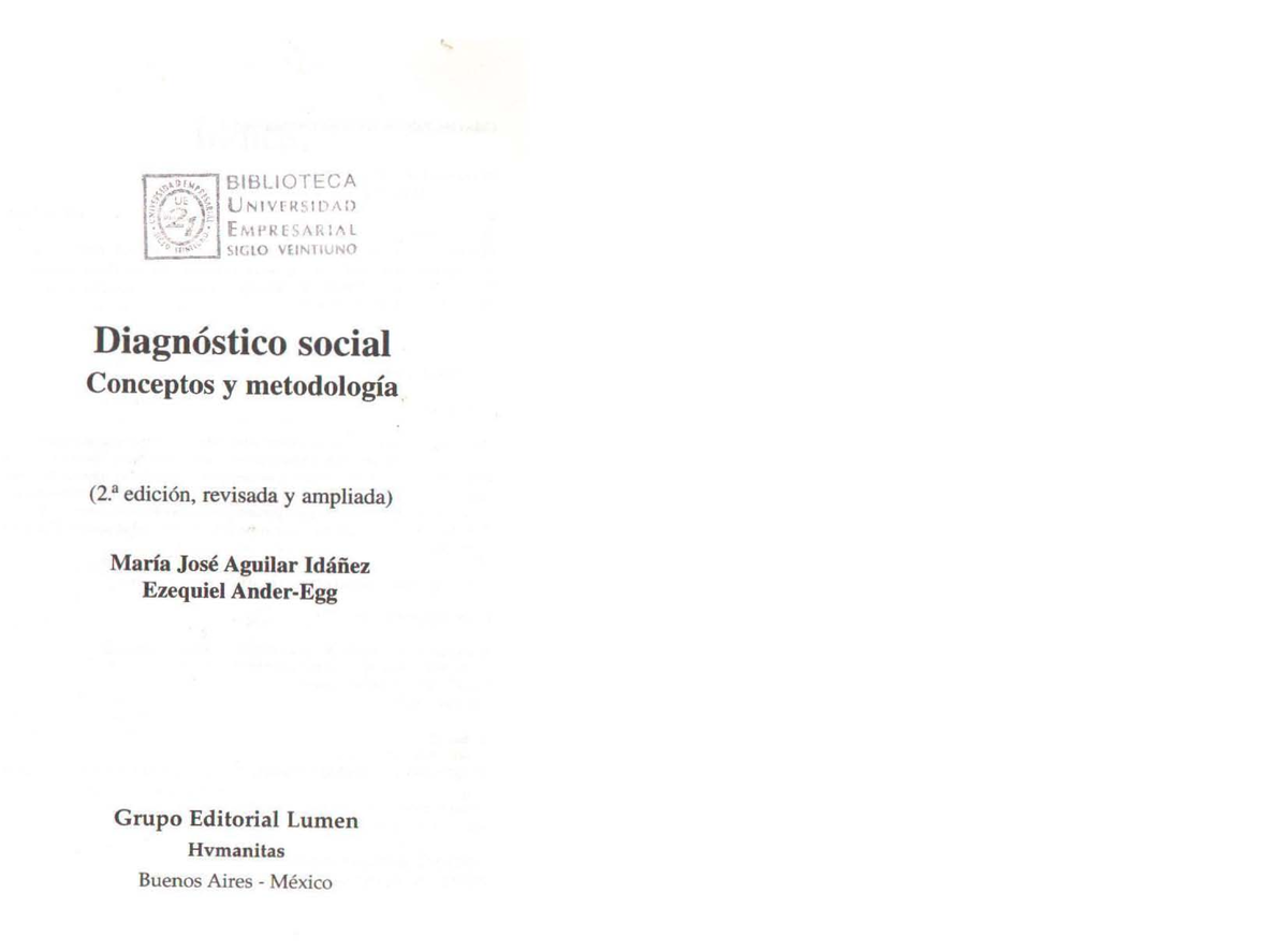 Concepto De Diagnostico Social Ezequiel Ander Egg