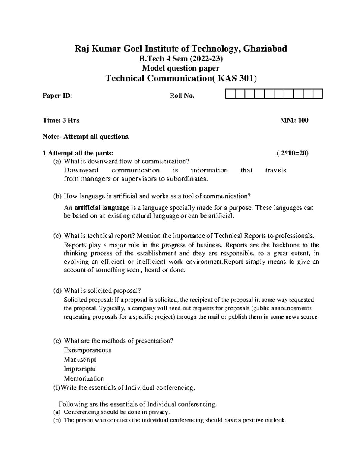 MOdel Question Paper 2022-23 Solution - Raj Kumar Goel Institute Of ...