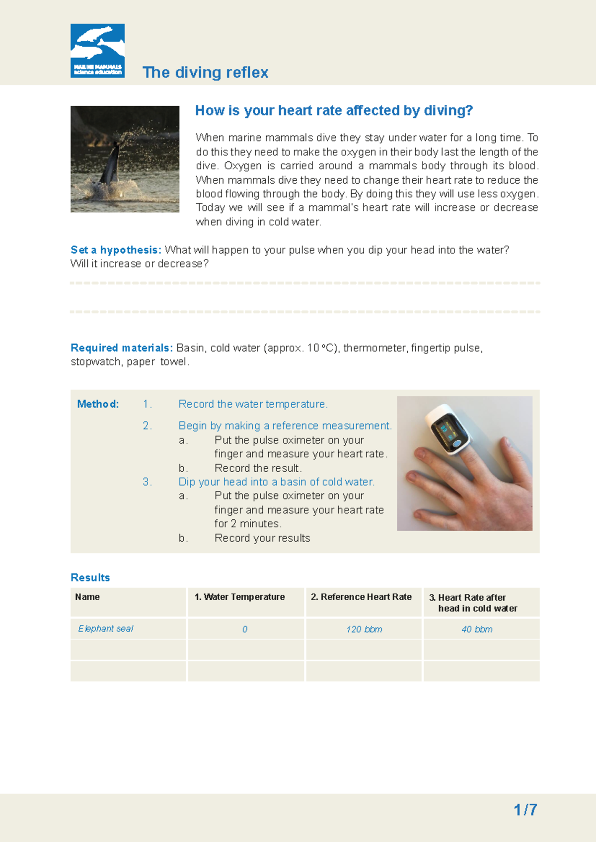 mammals mammals The diving reflex How is your heart rate affected by