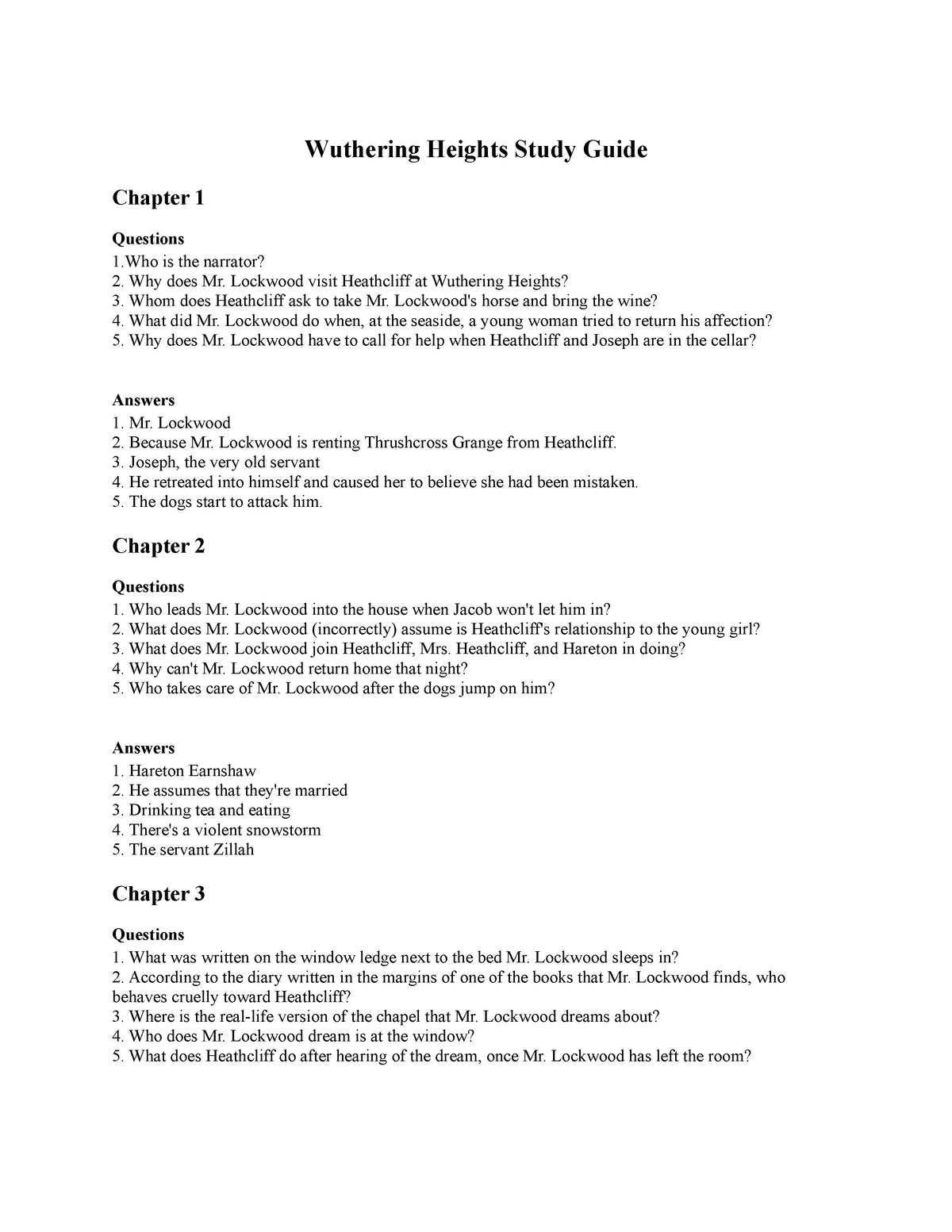wuthering heights coursework questions