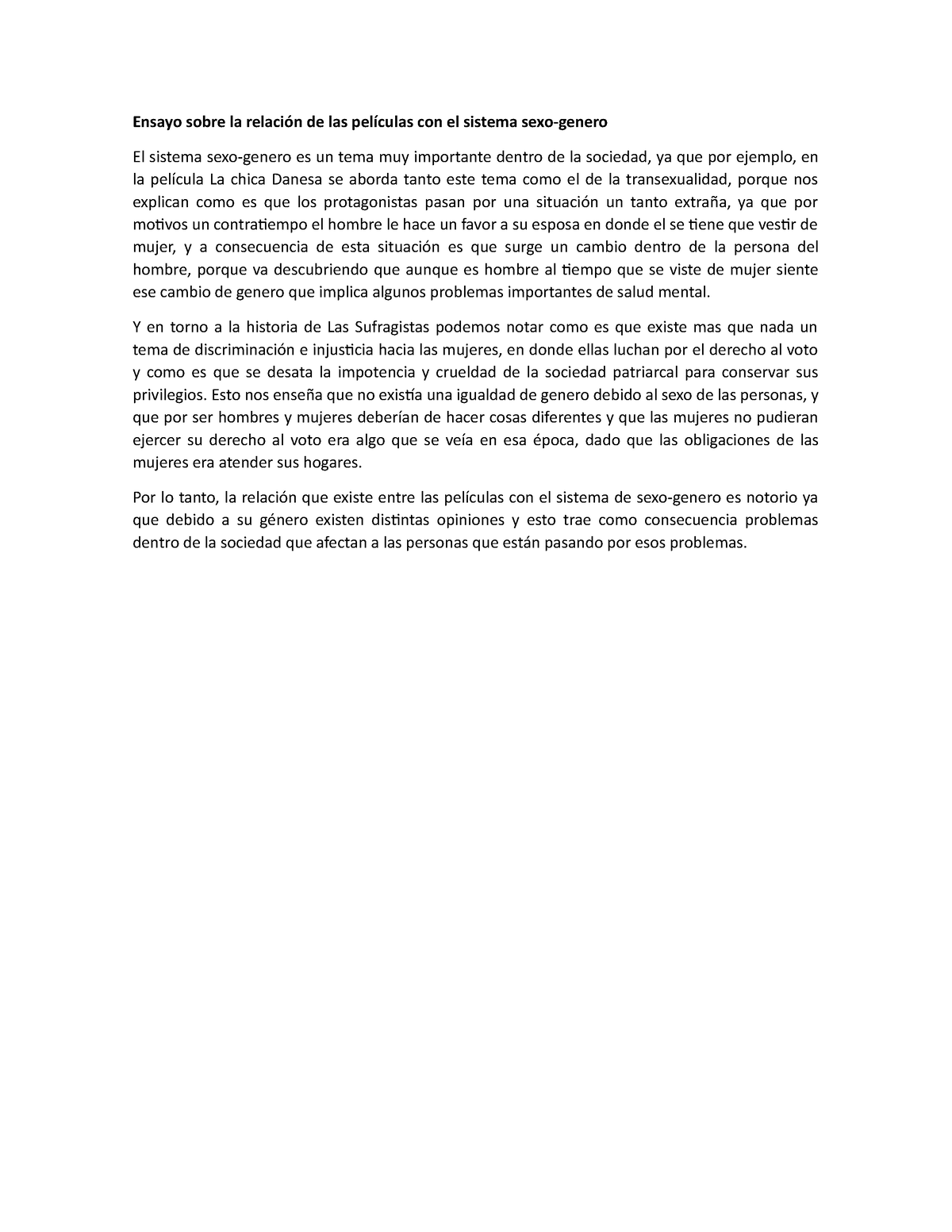 Ensayo Sexo Genero Todo Ensayo Sobre La Relación De Las Películas Con El Sistema Sexo Genero 4284