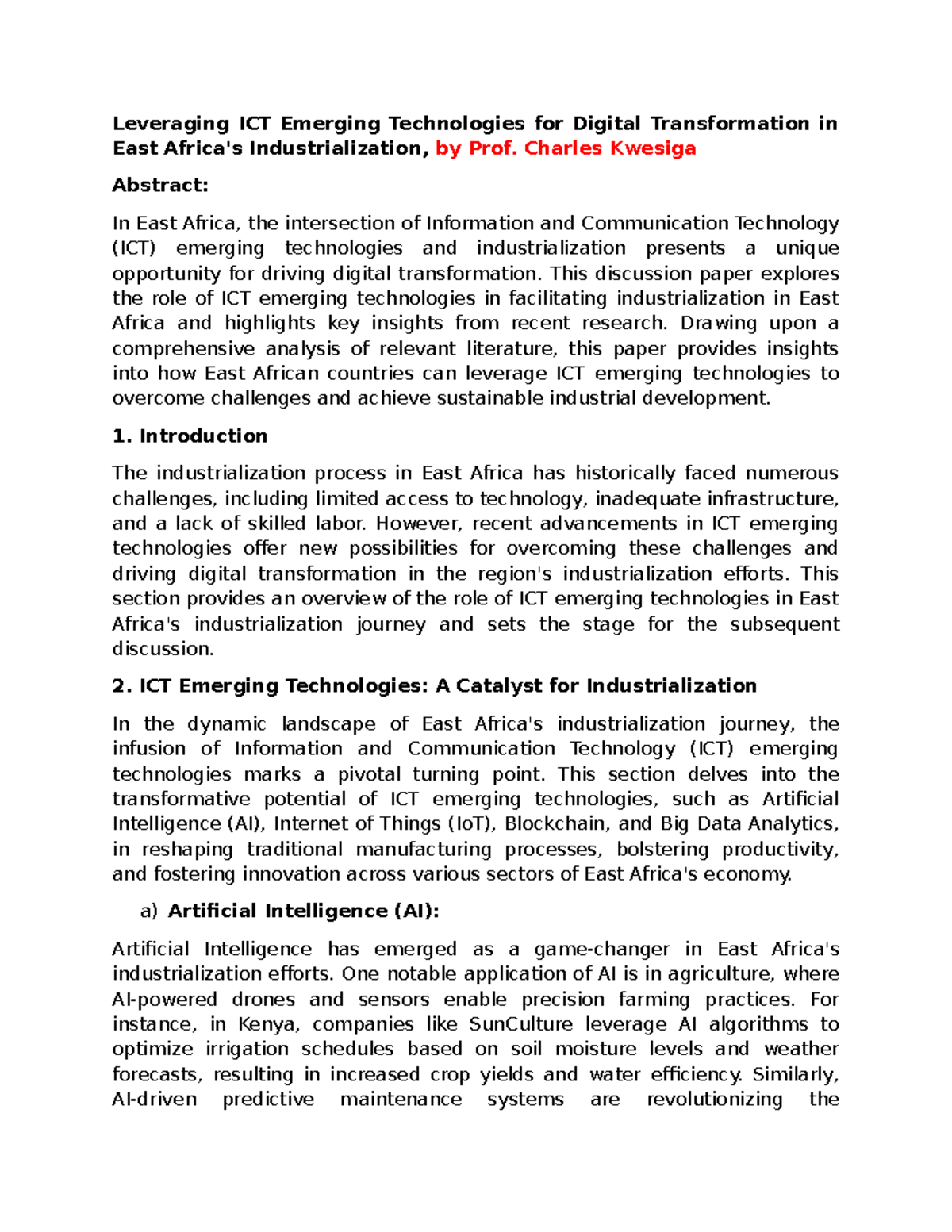 Leveraging ICT Emerging Technologies for Digital Transformation in East ...