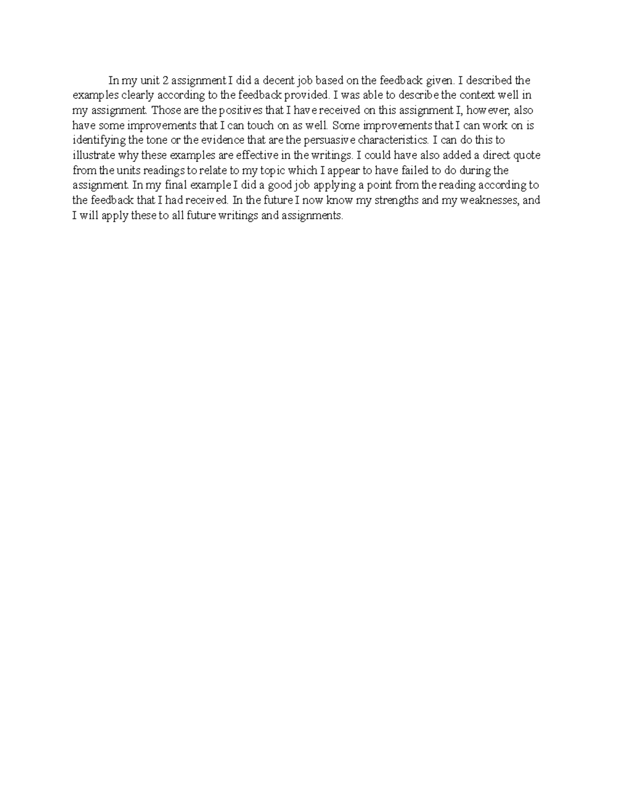 Unit 3 Journal - In my unit 2 assignment I did a decent job based on ...