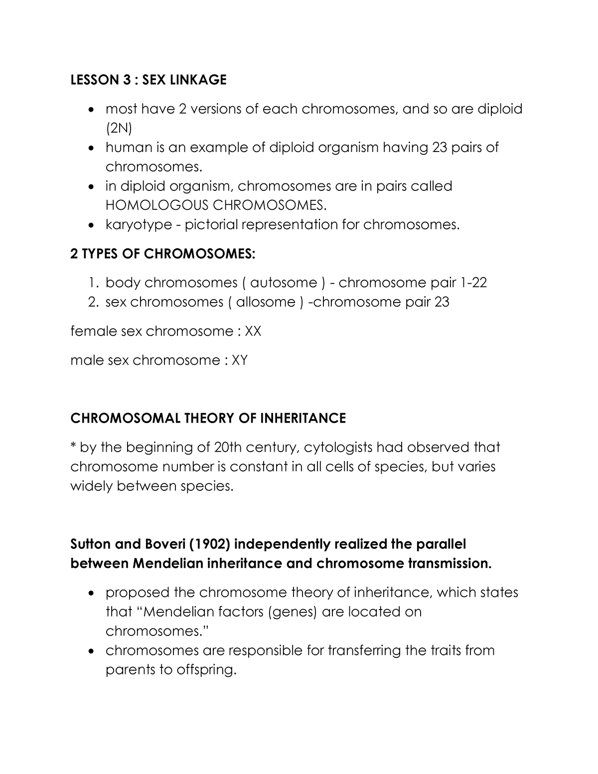 Lesson 3 Sex Linkage Lesson 3 Sex Linkage Most Have 2 Versions Of Each Chromosomes And So 9408