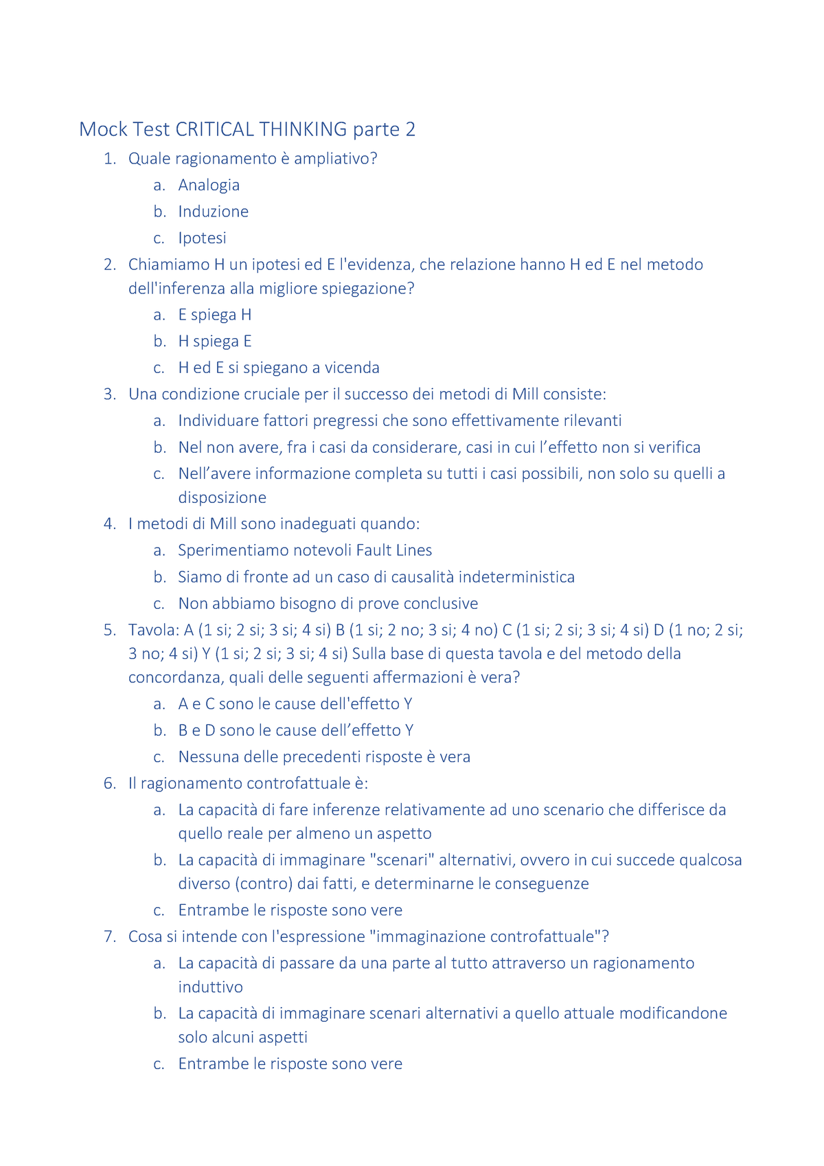 critical thinking mock test