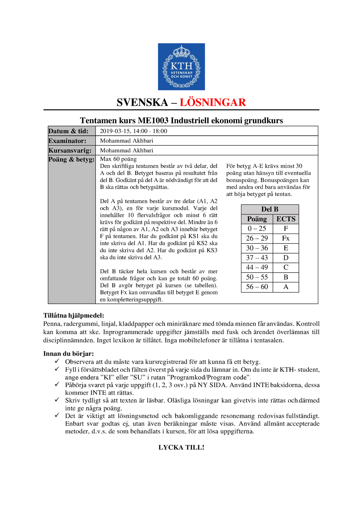 2019-03-15 Solutions - Tentamen - SVENSKA – LÖSNINGAR Tentamen Kurs ...