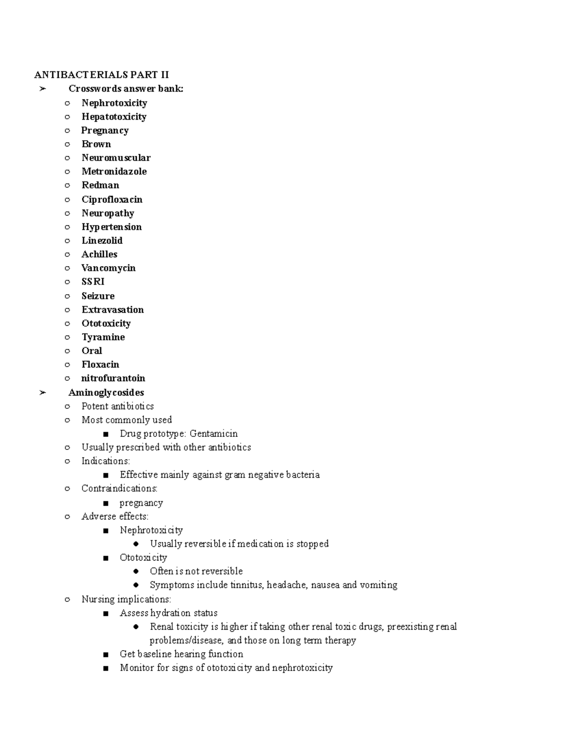 Antibacterials PART II ANTIBACTERIALS PART II Crosswords answer bank